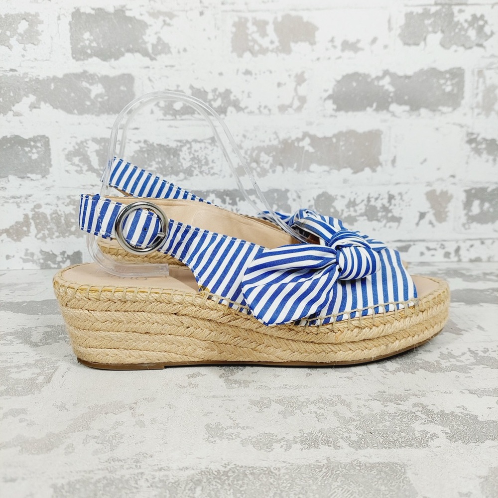 NEW Franco Sarto Pixie Blue White Slingback Wedge Sandals D102 - Picture 4 of 10